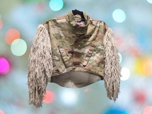 Oatmeal Crop Camo Shag Jacket