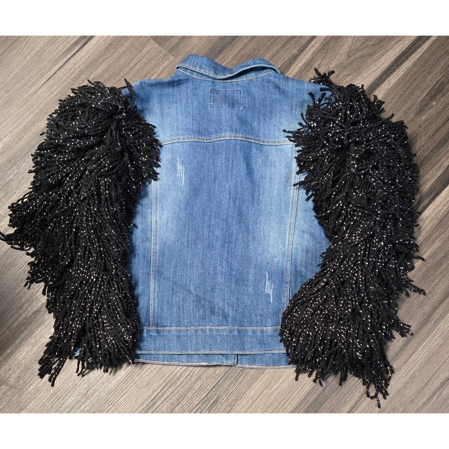 Upcycled Shimmer Shag Jean Jacket