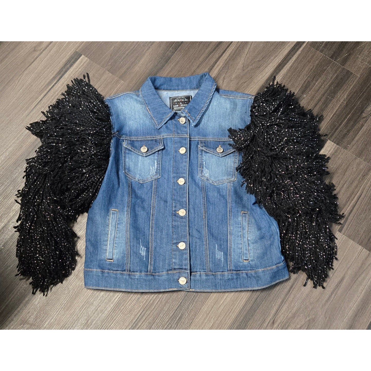 Upcycled Shimmer Shag Jean Jacket