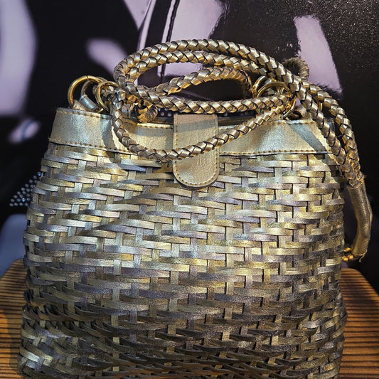 Gold/Bronze Woven Leather Bag